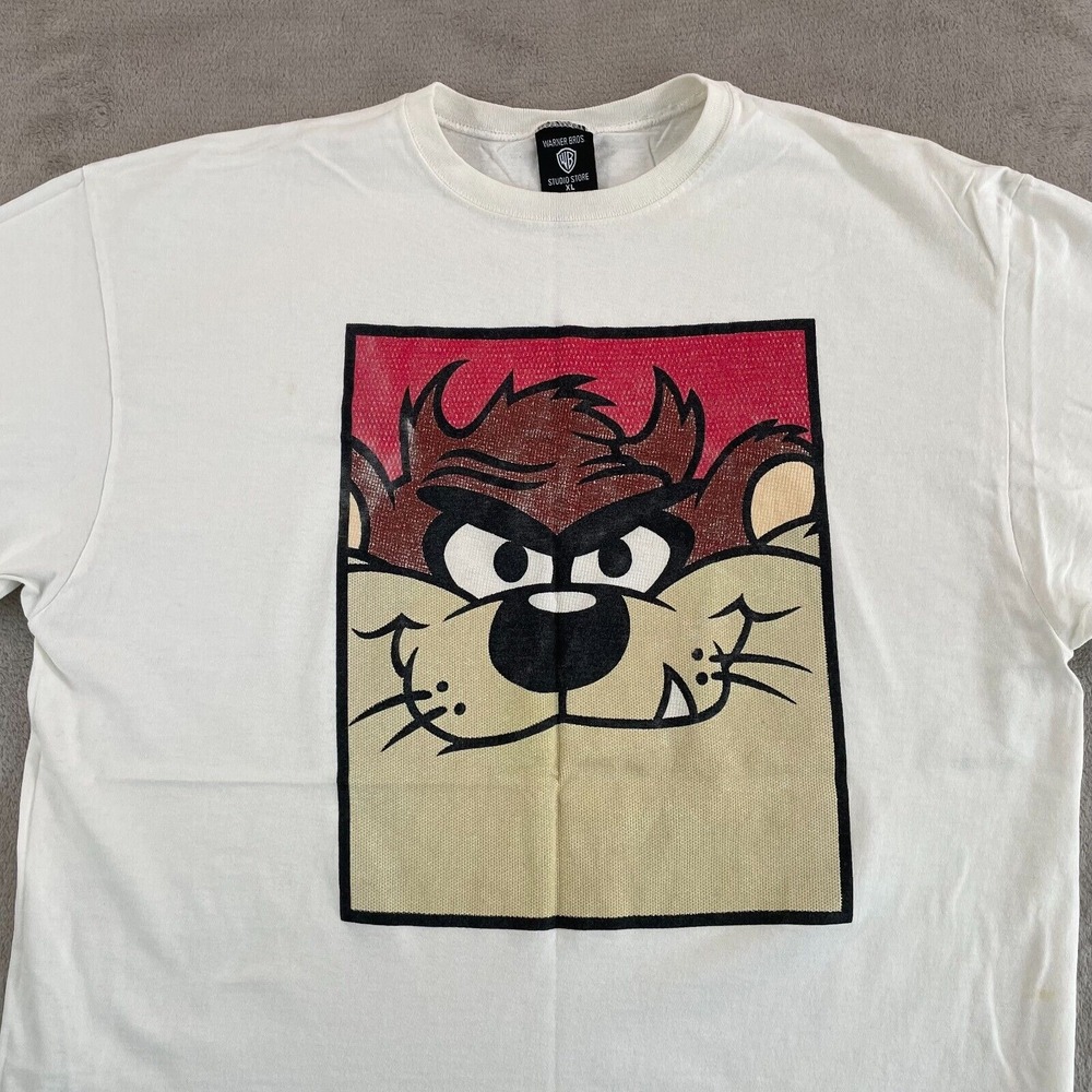 Vintage Taz Warner Bros T Shirt White Big Front Print Single Stitched USA Made